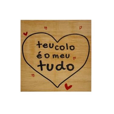 Imagem de Quadrinho Decorativo em Madeira, Mensagem de Amor, Compensado Naval, 19x19x1 cm, Design Artesanal com Coração, Presente para Dia das Mães
