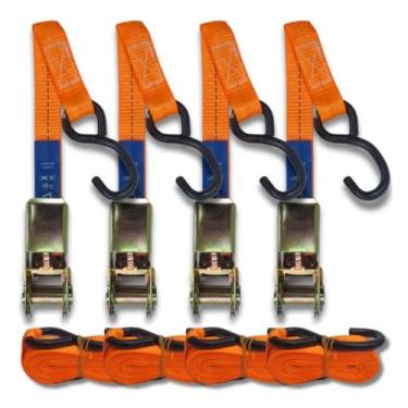 Imagem de Cinta Catraca 800kg 25mm x 3m Reforçada Amarração Moto Carro Barco Caminhão Jet Ski Laranja Carga (02)