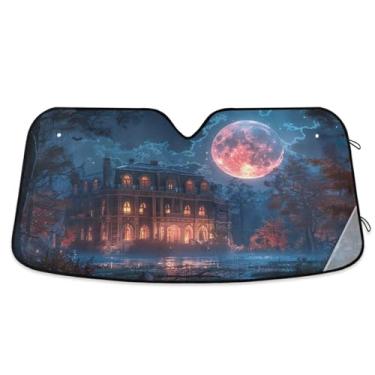 Imagem de Casa assombrada assustadora na noite pára-brisa automotivo bloqueia raios UV Persianas de janela dianteira do carro mantêm o veículo fresco grande