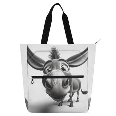 Imagem de GAIGEO Bolsa feminina fofa de burro divertida cinza para trabalho de lona com zíper bolsa de praia bolsa mensageiro com compartimentos