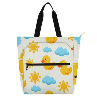 Imagem de GAIGEO Linda bolsa de trabalho feminina de patos amarelos, bolsa escolar de lona com zíper, bolsa carteiro com compartimentos