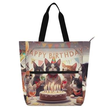 Imagem de GAIGEO Balão de festa de aniversário de gato festivo para trabalho, lona, faculdade, escola, bolsas, bolsas femininas com compartimentos
