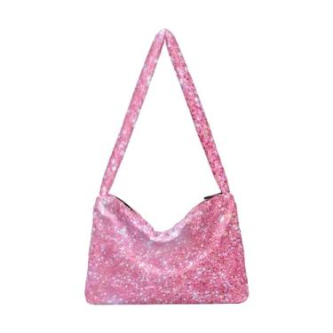 Imagem de GAIGEO Bolsa de ombro feminina de Natal com textura brilhante vermelha, bolsa de ombro média para mulheres, bolsas de outono, Textura de Natal com glitter vermelho, One Size