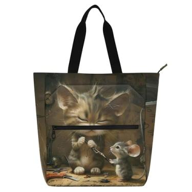 Imagem de GAIGEO Bolsa feminina divertida de trabalho de lona para escola, bolsa de mão média, para amantes de livros