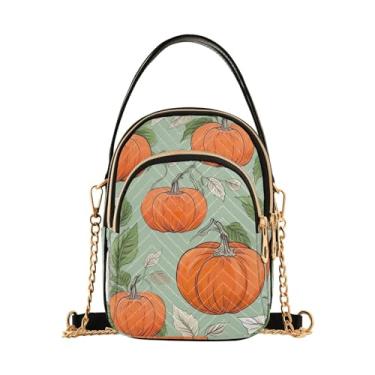 Imagem de Bolsa tiracolo feminina xadrez preta e bege, bolsa tiracolo moderna bolsa de ombro transversal, Abóboras laranja e folhas de laranja-4, One Size