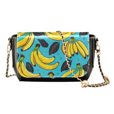 Imagem de Bolsa de ombro de couro médio em aquarela Wildflowers, bolsa de ombro feminina de couro, Banana em azul-claro 1, One Size
