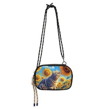 Imagem de TSENQUE Bolsa feminina com girassol de pelo curto britânico, bolsa tiracolo pequena, bolsa para celular, pochete de viagem sobre o ombro