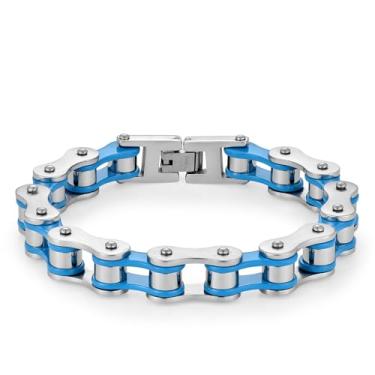 Imagem de Pulseiras masculinas de corrente de elos de bicicleta pesada para o dia dos pais, pulseira masculina de aço inoxidável para bicicleta de 20 cm, Sem Pedra Preciosa