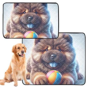 Imagem de TSENQUE Chow Chow Tapete de cachorro fofo lavável para cães fofos, impermeável, reutilizável, almofadas de penico para cães, médio + grande, conjunto de 2