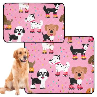 Imagem de Almofadas de xixi laváveis para animais de estimação, tapete de xixi extragrande, desenho animado, patas, coloridas, absorventes e à prova d'água, tapete de cercadinho para cães, médio + grande