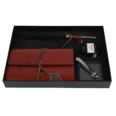 Imagem de Luocute Diário de Couro Vintage, Caderno de Escrita Com Caneta de Pena, Conjunto Elegante de Caligrafia para Homens e Mulheres, Professores (BLACK)