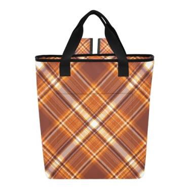 Imagem de Joitme Bolsa térmica com listras xadrez, marrom, laranja, 36 latas, bolsa térmica à prova de vazamento, mochila de resfriamento