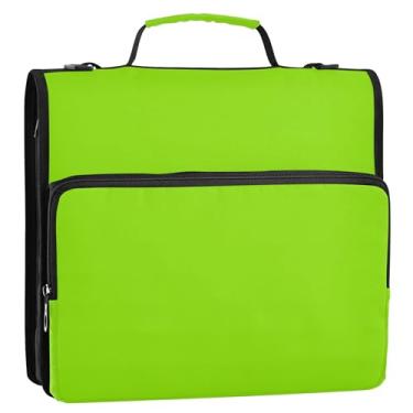 Imagem de Fichários de 3,8 cm (1 1/5.1 cm) bolsa organizadora de fichário verde maçã com zíper bolsa escolar com alça de ombro rosa com suporte para 500 folhas