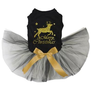 Imagem de Petitebella Vestido de cachorro Bling Deer Merry Christmas (preto/dourado preto, médio)