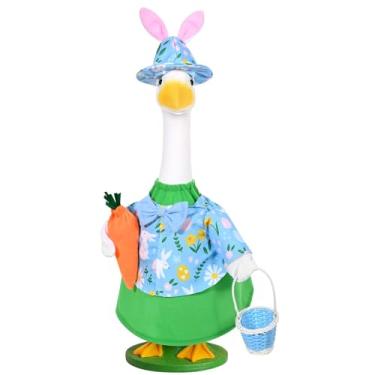 Imagem de JcHrmers Roupas de páscoa para varanda de ganso, roupas fofas de ganso para alpendre de coelho para estátua de ganso de plástico de cimento de 58 cm para decoração de jardim ao ar livre