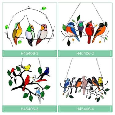 Imagem de Penduradores de janela Ainoli Suncatcher Pássaros multicoloridos em um arame Penduradores de janelas manchados de pássaros Enfeites pendentes para portas de janelas Jardim Casa (H45406-4)