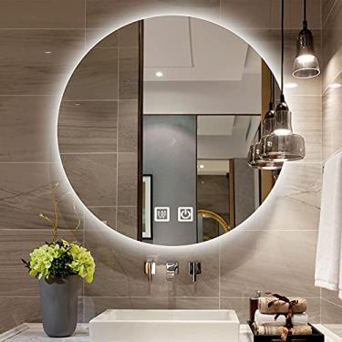 Imagem de TRGCJGH Espelho cosmético iluminado por LED espelho de parede para banheiro espelho de banheiro antiembaçante montado na parede com luz e lupa regulável à prova d'água, luz quente - 70 cm