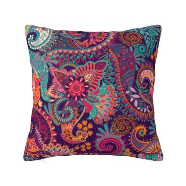 Imagem de Dujunex Capas de almofada coloridas estilo paisley étnico mandala fronhas verdes capa de almofada quadrada para decoração de casa macia cama sofá carro sala de estar 45 x 45 cm