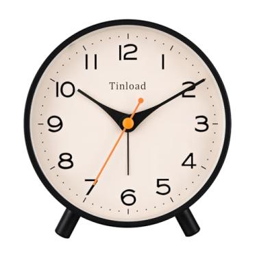 Imagem de Tinload Despertador analógico retrô antigo de 11,4 cm, pequeno relógio de mesa silencioso, iluminado sob demanda, operado por bateria, soneca, para sala de estar, quarto, cabeceira (preto)