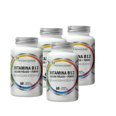 Imagem de Kit 4 Vitamina B12 Metilcobalamina + Ácido Fólico + Ferro 4X60 caps Flora Nativa-Unissex