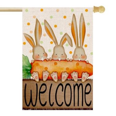Imagem de OPULANE Bandeira de jardim de Páscoa feliz 71 x 101 cm Bandeira de boas-vindas externa com mola dupla face para decoração sazonal ao ar livre (OPU-EASTER-05-L)
