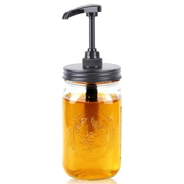 Imagem de Dispensador de xarope Mason Jar Dispensador de xarope de café de boca larga 946 ml Frasco de xarope de vidro hermético e à prova de vazamento com bomba 1 litro Recipiente de xarope de grau alimentício