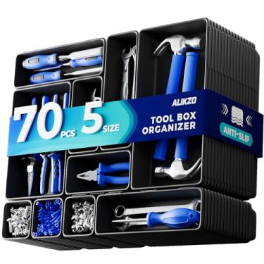 Imagem de Conjunto organizador de 70 peças, bandeja organizadora e gaveta de mesa, 5 compartimentos interligados de tamanho para armazenamento de ferramentas de garagem, baú de ferramentas mecânicas, carrinho