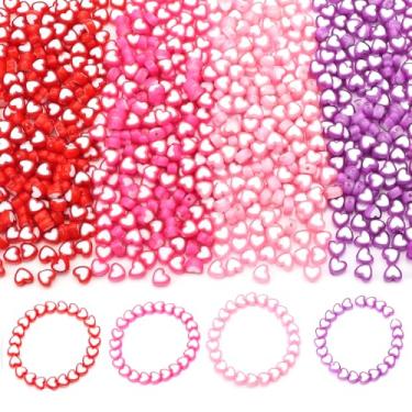 Imagem de HSONAIGEE 700 peças de contas de coração de dia dos namorados, contas de coração acílico de cores sortidas para kit de fabricação de pulseiras, joias, colar, brinco, artesanato, faça você mesmo