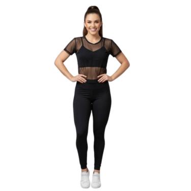 Imagem de Kit Fitness Feminino – Top + Legging + Regata Tule ou Camiseta – Estilo e Conforto para Seus Treinos-Feminino