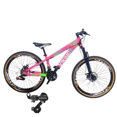 Imagem de Bicicleta 26 VikingX 24v Shimano Cambio Traseiro Pneu Aro 26 Balão Faixa Amarela-Unissex