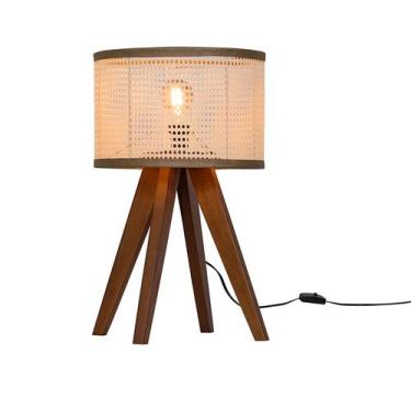 Imagem de Luminária De Mesa Madri Pés Madeira Cúpula Palha Moderna 30x20 - DVC H