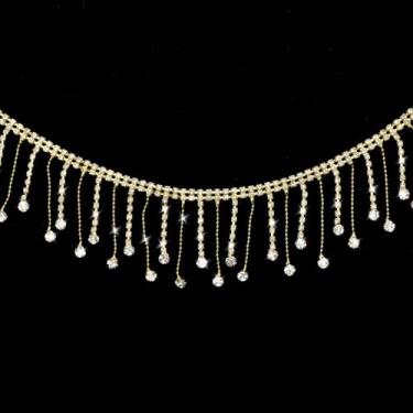 Imagem de Acabamento de franja de strass de 1 jarda, acabamento de borla de strass dourado, franjas irregulares com contas de cristal de diamante para costura, roupas, artesanato, joias, decoração DIY