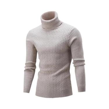 Imagem de Suéter Masculino De Tricô Gola Alta Manga Longa Quente Estilo Retrô Ou