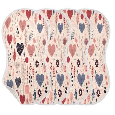Imagem de Wassud Panos coloridos de musselina em forma de coração para arrotar bebê, 1 pacote com babadores de algodão, toalha de rosto absorventes e macios para arrotos para meninos e meninas recém-nascidos