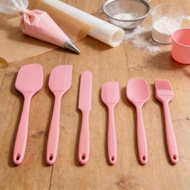 Imagem de Conjunto de 6 espátulas de silicone premium, utensílios de cozinha e assar resistentes ao calor para panelas antiaderentes (rosa)