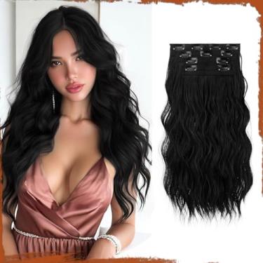 Imagem de Sofeiyan Extensões de cabelo com clipe em 4 peças de cabelo sintético falso 40,6 cm peruca natural macia 140 g extensão de cabelo grosso para mulheres - preto