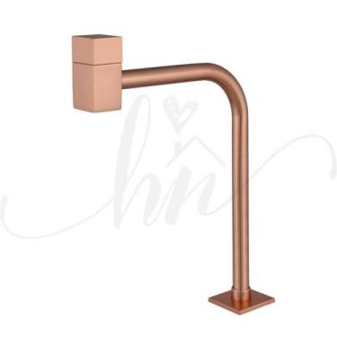 Imagem de Torneira de Pia Banheiro Slim Quadrada Luxo Rose ¼ Volta Alta - HOME N