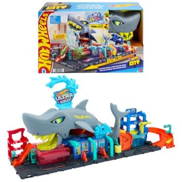 Imagem de Hot Wheels City Pista de Brinquedo Lava-Rápido Mega Tubarão para crianças a partir de 3...