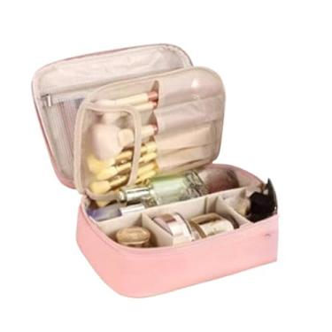Imagem de Necessaire Feminina para Viagem Impermeável com Zíper – Organizador de Maquiagem de Alta Capacidade(Rosa)