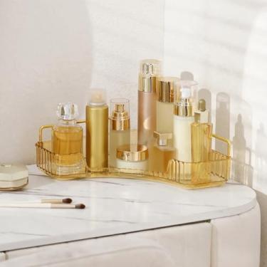 Imagem de INVSSENE Organizador de bancada de banheiro de canto, bandejas para balcão de banheiro, organizador de maquiagem, bandeja de perfume, suporte de especiarias de cozinha, serve para 90 cantos (amarelo,