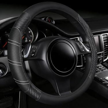 Imagem de NBTEPEM Capa de volante de carro, capas de volante esportivo de couro de microfibra de 36,8 a 38 cm, ajuste universal para a maioria dos carros, caminhões, SUV, Jeep, antiderrapante, seguro, macio