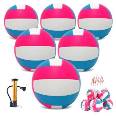 Imagem de UNISHOW Pacote com 6 bolas de voleibol, tamanho oficial, 5, bolas de vôlei recreativas à prova d'água com bomba e bolsa de rede para uso interno e externo, praia, piscina, areia para iniciantes e