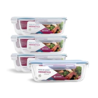 Imagem de Kit 4 Potes de Vidro Retangular com Tampa Hermética 2260ml (Azul)