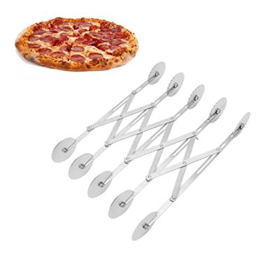 Imagem de Fatiador de pizza expansível, cortador de pizza de 5 rodas em aço inoxidável retrátil cortador de massa rolo cozinha acessório de cozimento para massa de bolo pizza/4291