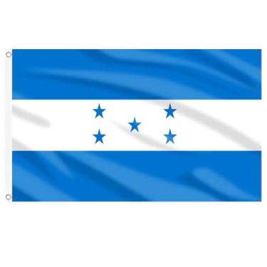 Imagem de AhfuLife Bandeira de Honduras 9 x 1,5 m, 2 peças bandeiras grandes de Honduras para o exterior - Lado duplo com ilhós de latão para decorações de festa olímpica bar jardim decoração de rua interior e