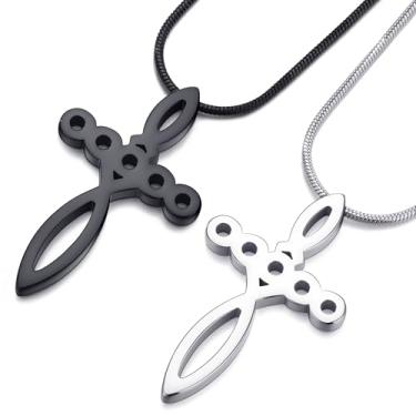 Imagem de MOO&LEE Colar com pingente de cruz cristã para homens e mulheres, Jesus alimenta os 5000 com 5 pães e 2 peixes, joia religiosa de aço inoxidável, Aço inoxidável, Sem Pedra Preciosa