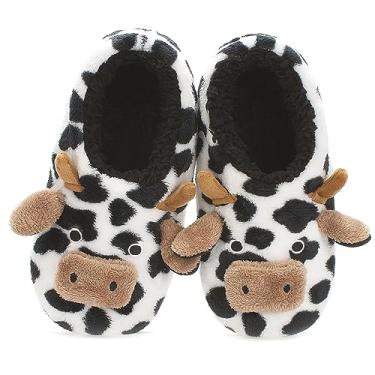 Imagem de Cozylook Pantufas fofas para casa de animais – Meias felpudas e quentes para quarto antiderrapante com designs de rosto divertidos, presentes divertidos de Natal exclusivos, Vaca, 1-3 Big Kid