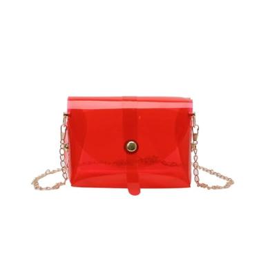 Imagem de Bolsa de ombro Jelly à prova d'água elegante alça de corrente mini bolsa de batom bolsa transversal transparente, C