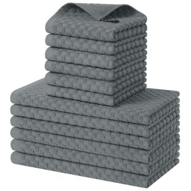 Imagem de Homaxy Conjunto de toalhas de cozinha e panos de prato 100% algodão, 30 x 30 x 63 cm, conjunto de 12 panos de prato felpudos a granel, toalha de mão super macia e absorvente com laço para pendurar