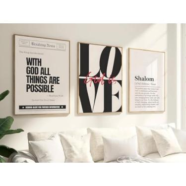 Imagem de Pôster de 3 peças God Is Love With God All Things Are Possible Canvas Art Prints Poster Painting Wall Pictures Artwork for Living Above Bed Decor Home com moldura interna de madeira